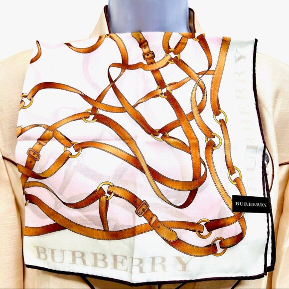 New Tag on Burberry Miniscarf 23" Cotton/Silk ivery Light pink bow (51) - Picture 8 of 13